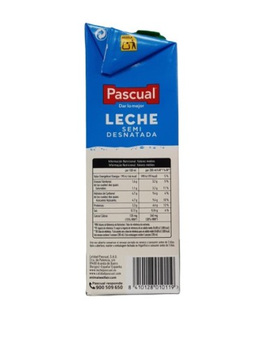 LECHE PASCUAL SEMIDESNATADA 1L. LECHE PASCUAL SEMIDESNATADA 1L.