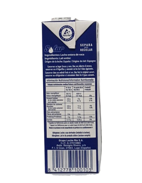 LECHE SOLAR ENTERA BRIK 1L.