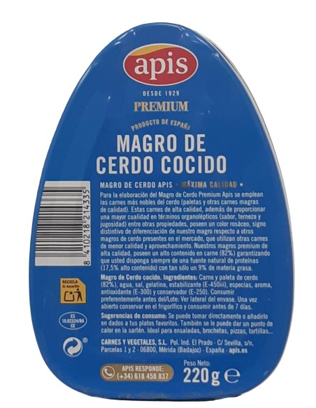 MAGRO DE CERDO APIS LATA 220 GRS