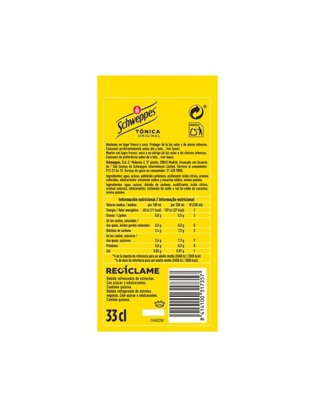 TONICA SCHWEPPES LATA 330 ML