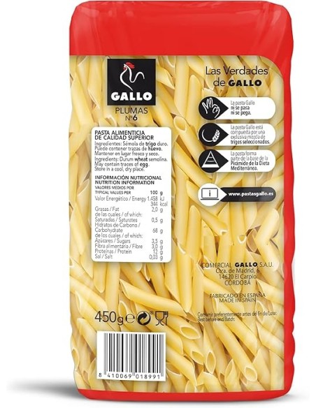 PLUMAS Nº 6 GALLO (MACARRON) 450 GRS